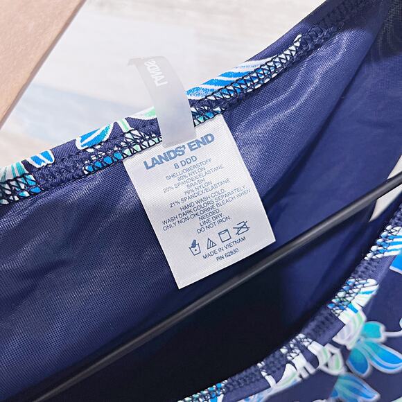 Lands End Swim Tropical Floral Tankini Swim Top Blue Lined Modest Womens 8 DDD - Picture 6 of 6